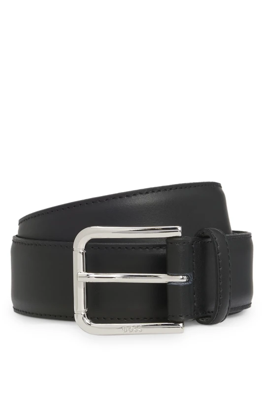 BOSS Mens Navya-St Sz35 Italian-leather belt with polished pin buckle