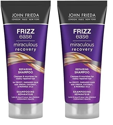 John Frieda Miraculous Recovery Shampoo, 150ml, Smoothing and Hydrating Travel Shampoo, Anti-Frizz (Pack of 2) for Frizzy, Dry Hair - Image 1
