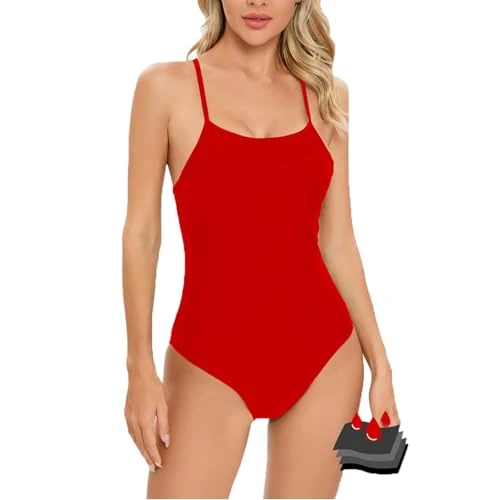 Women's Period Swimwear One Piece Leak Proof Menstrual Athletic Racerback Swimsuit Sporty Bathing Suit, Red, XX-Small