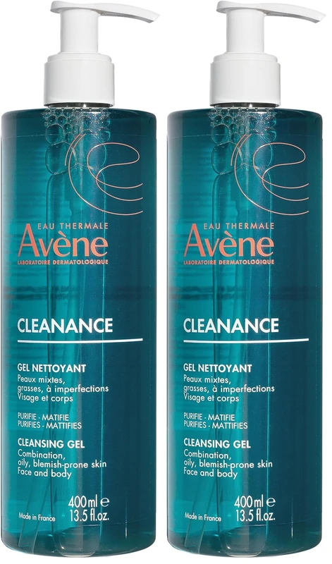 Avène Cleanance Cleansing Gel 400ml, Cleanser for Blemish-Prone Skin, Oily Skin Wash, Mattifying Cleanser, Gentle Gel (Pack of 2) - Image 1
