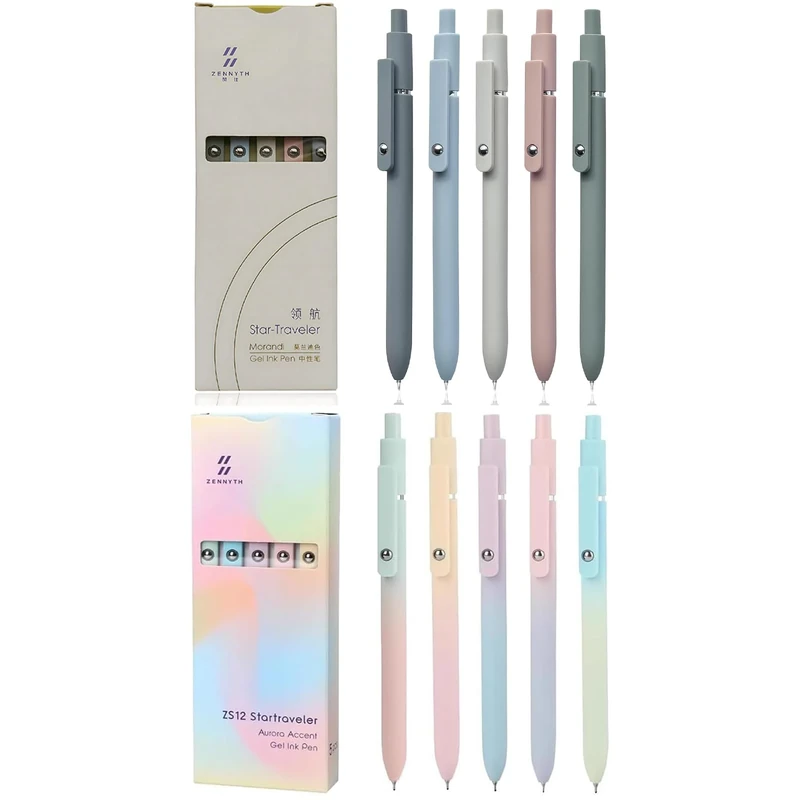 GJNMYSD 10 Pcs 0.5mm&0.7mm Gel Pens Black Ink - Quick Dry & Smooth Writing Fine Point Pens for Journaling, Note Taking, School Exams (5 Morandi + 5 Aesthetic Colours)