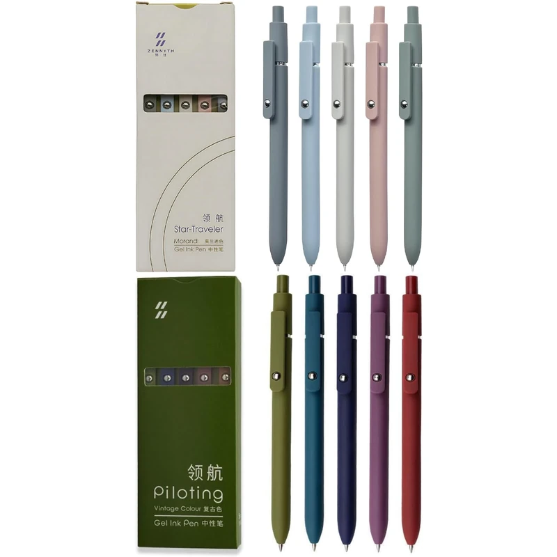 GJNMYSD 10 Pcs 0.5mm Gel Pens Black Ink - Quick Dry & Smooth Writing Fine Point Pens for Journaling, Note Taking, School Exams (5 Morandi + 5 Vintage Colours)