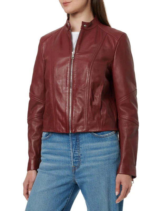 BOSS Women's Leather Jacket, 602 Dark red, 46