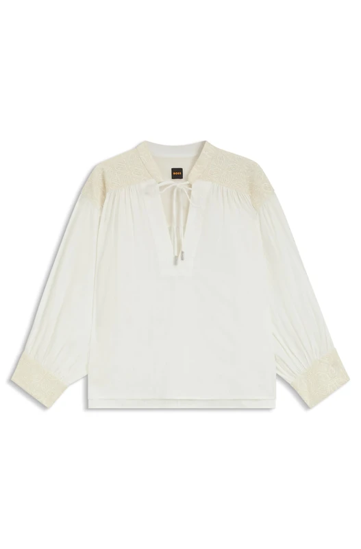 BOSS Women's C_brodes Blouse, 118open White, 10