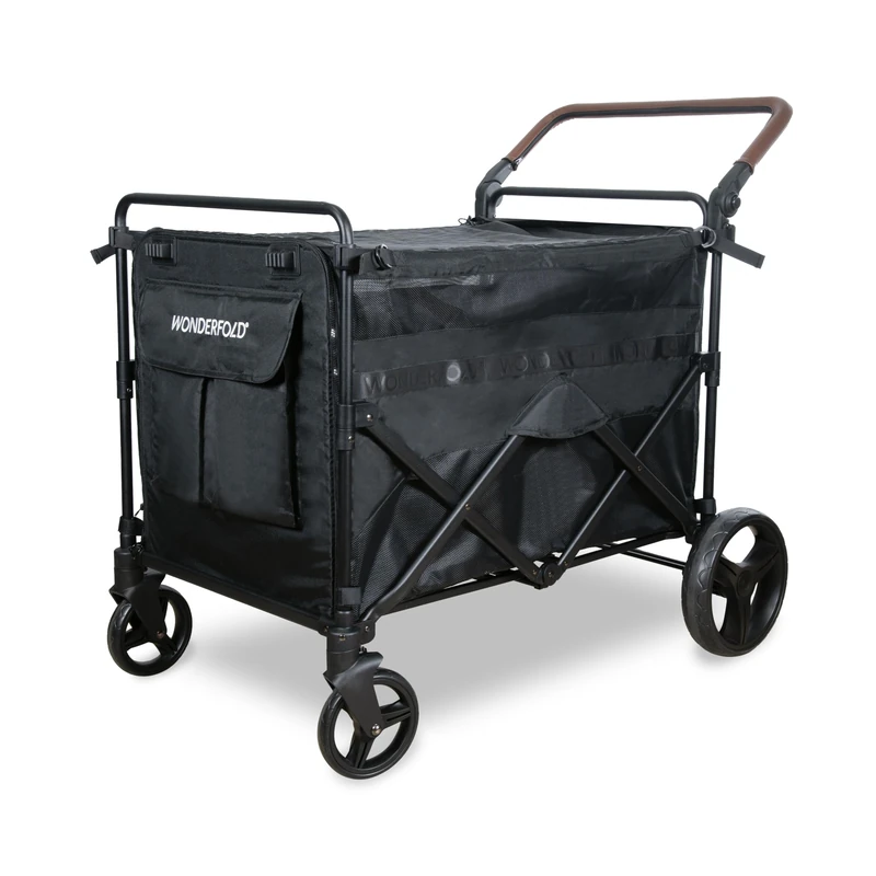 WONDERFOLD PXL Large Pet Stroller Wagon - Pet Stroller for Cats and Dogs with Pet Harness, Mesh Top with Optional Window, and Adjustable Handlebar, Jet Black