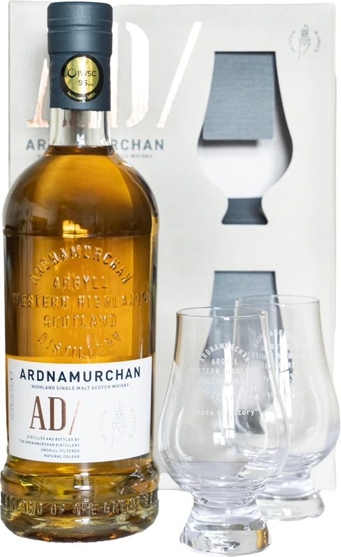 Ardnamurchan AD Whisky Gift Pack | Highland Single Malt Core Expression | 46.8% ABV | 70cl With Gift Box | 2 x Whisky Glasses | Crafted in Scotland by the Ardnamurchan Distillery