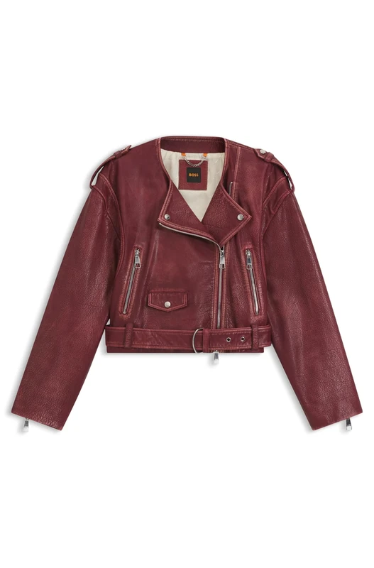 BOSS C_sadora Women's Leather Jacket, 602 dark red, 6