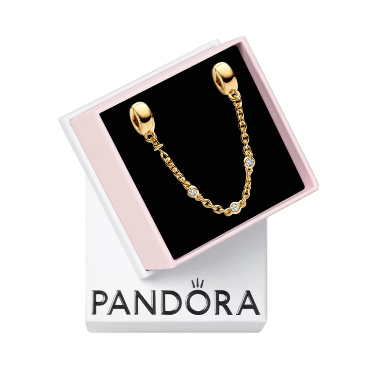 PANDORA Moments Three Clear Stones Comfort Necklace Made of Sterling Silver with Gold Plated Metal Alloy and Cubic Zirconia, Compatible Moments Bracelets, 763515C01-05