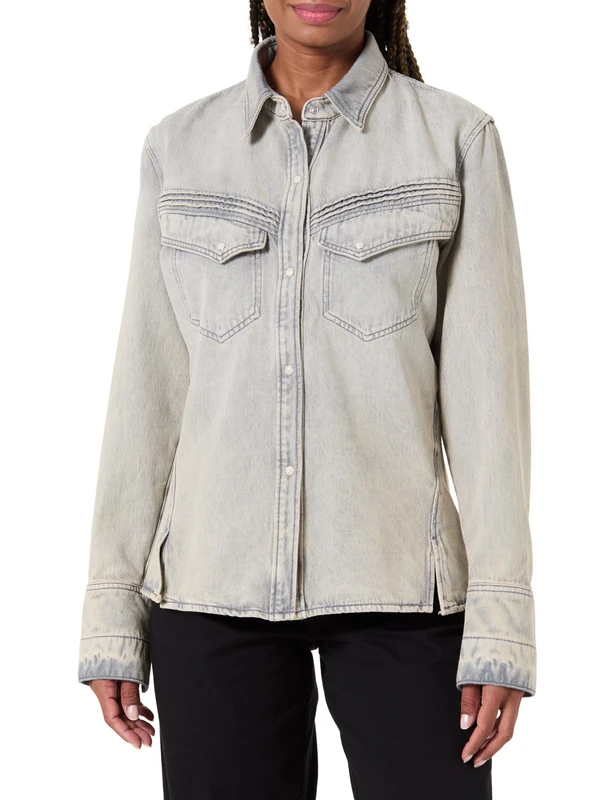 BOSS C_DNM Women's Slim Shirt Denim Blouse, 020 Grey, L