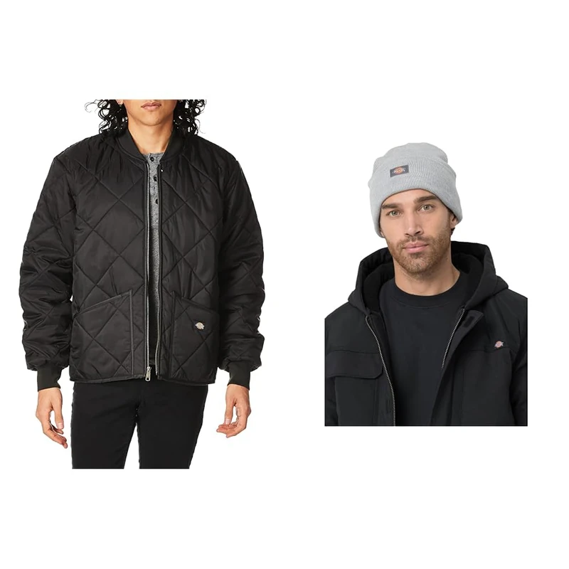 Dickies Diamond Quilted Jacket + Acrylic Cuffed Beanie Hat