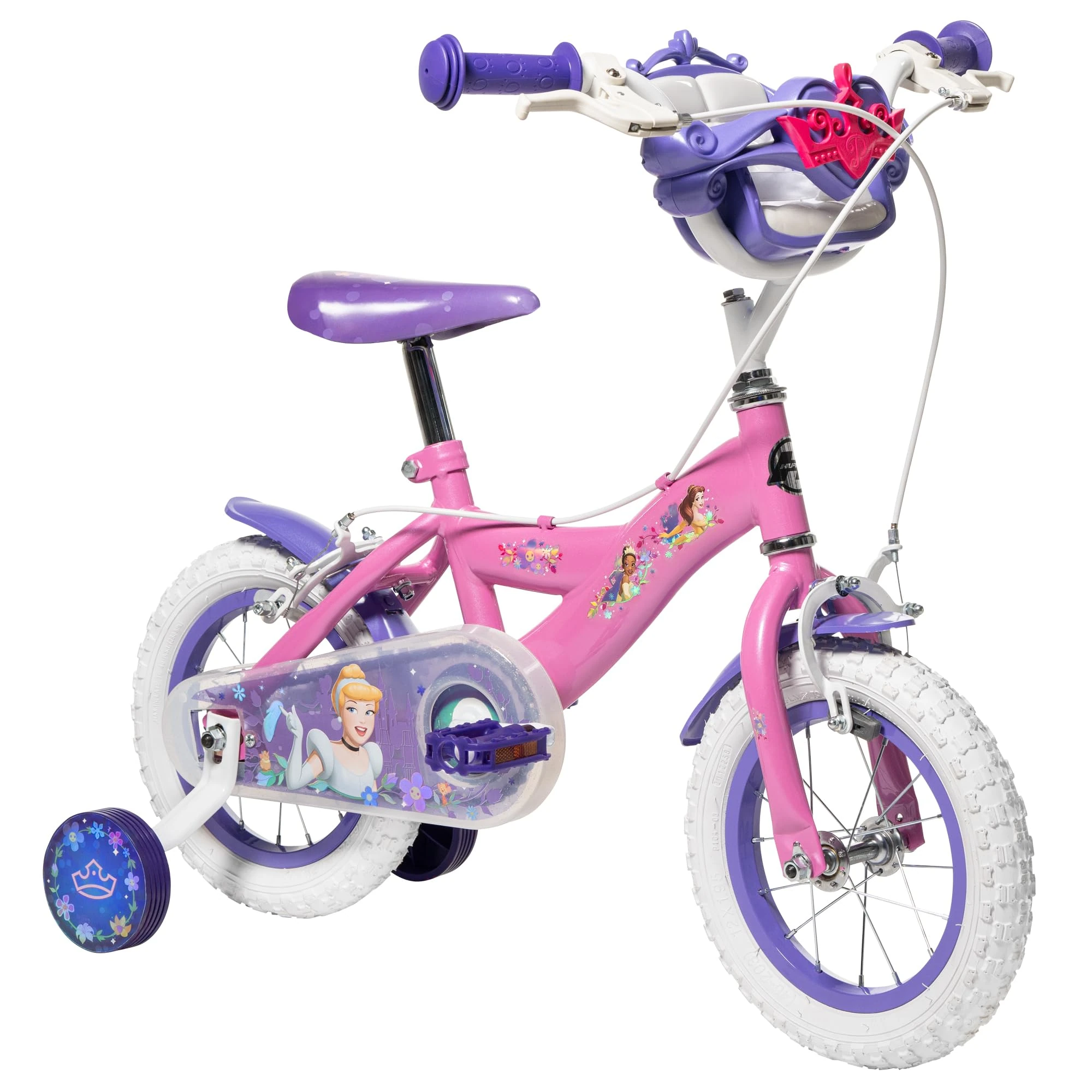 Huffy Disney Princess 12" Girls Bike with Training Wheels & Front Doll Carrier – Ideal for Kids Aged 3 to 5, Pink