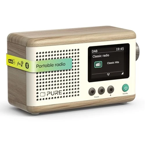 Pure Classic Mini Portable digital radio - DAB+ & FM - Bluetooth 5.3-15 hours battery life - 2 equaliser options - 2.4 inch colour display - Carrying strap - Cotton white/oak - Compact & lightweight