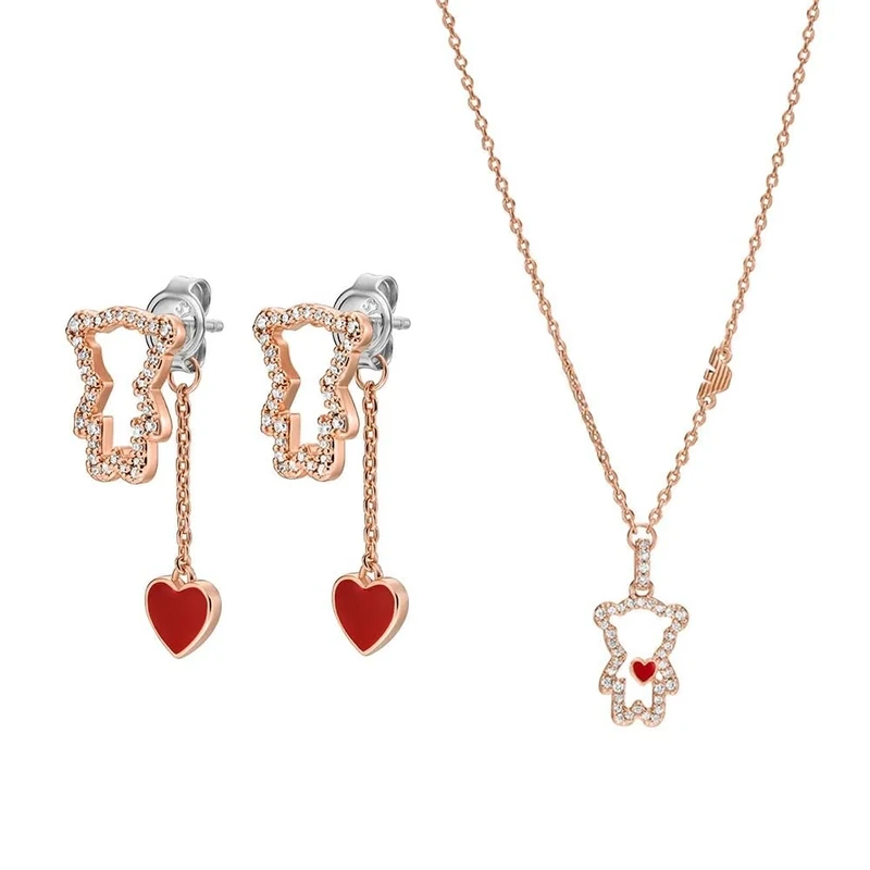 Emporio Armani Women's Rose Gold Tone Brass Earring and Necklace, Set