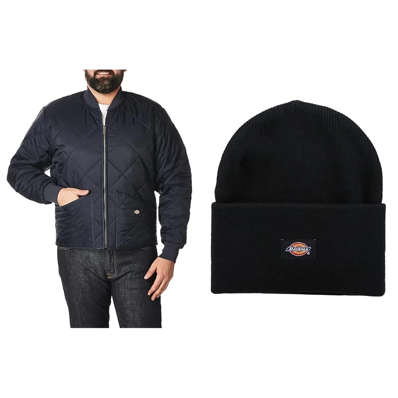 Dickies Diamond Quilted Jacket + Acrylic Cuffed Beanie Hat