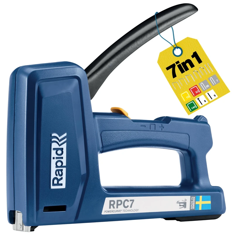 Heavy Duty Staple Gun for Wood - 7-in-1 Wall Stapler - Versatile for DIY, Upholstery, Cables and Carpet - Heavy and Light Duty - Up to 50% Easier to Squeeze - Made in Sweden - Rapid RPC7