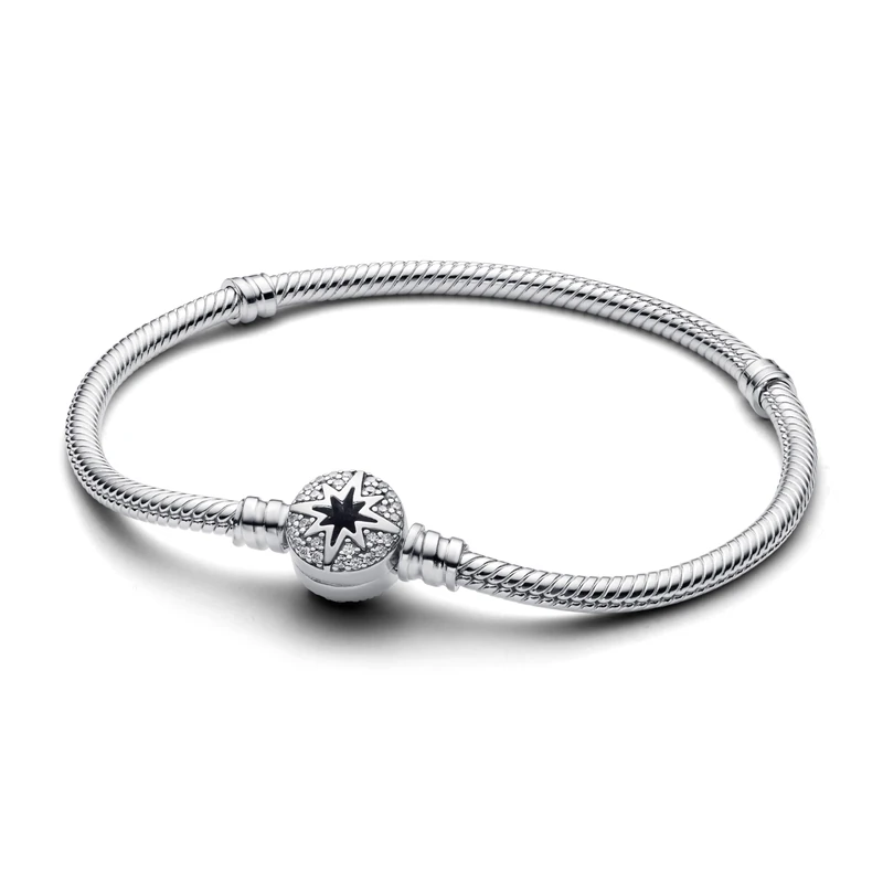 PANDORA Moments snake link bracelet with polar star clasp made of sterling silver with zirconia, compatible Moments charms, size: 19 cm, 593584C01-19