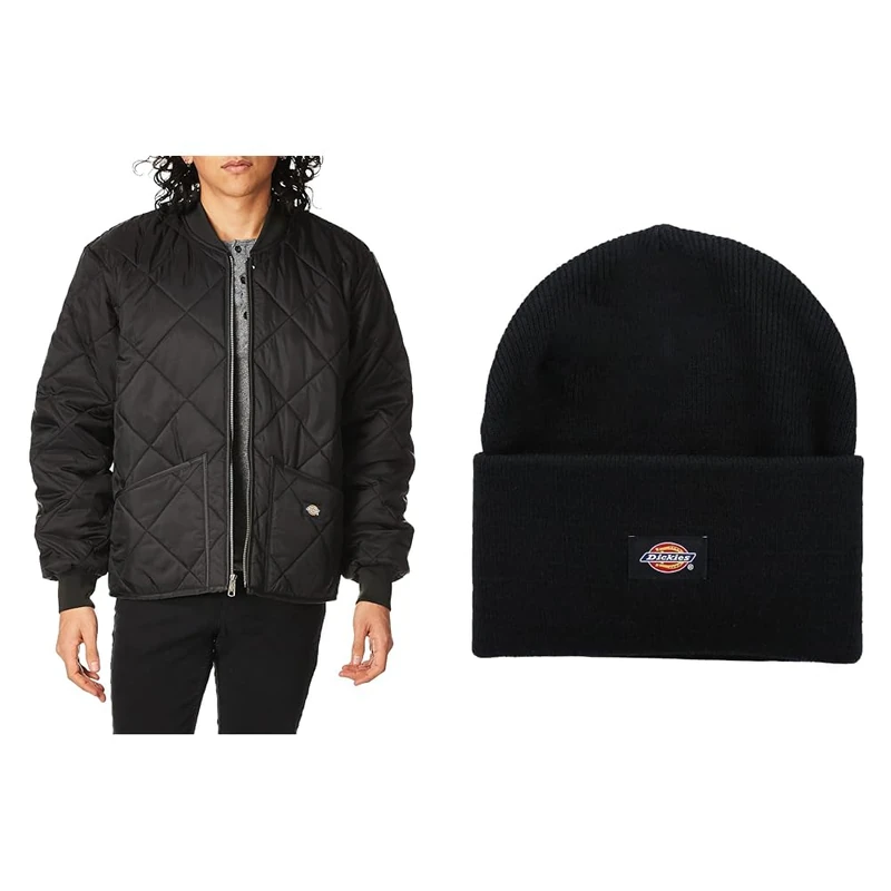 Dickies Diamond Quilted Jacket + Acrylic Cuffed Beanie Hat