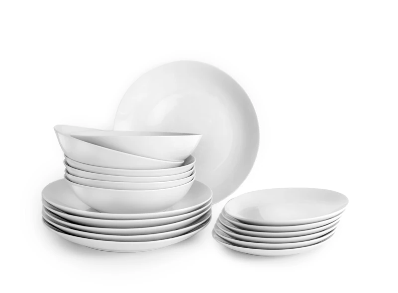IBILI - 18 Piece Bologna White Dinnerware, Porcelain Plates for 6 People