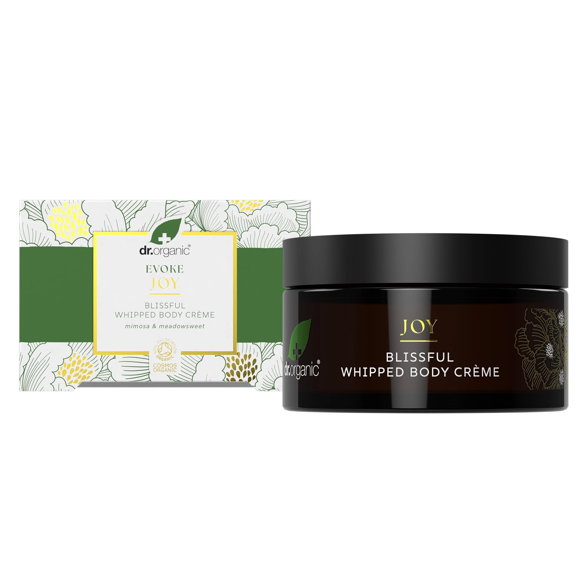 Dr Organic Evoke Joy Blissful Whipped Body Crème, Hydrating Body Cream, 24-Hour Moisturisation, with Mimosa & Meadowsweet, Certified Organic, 200ml