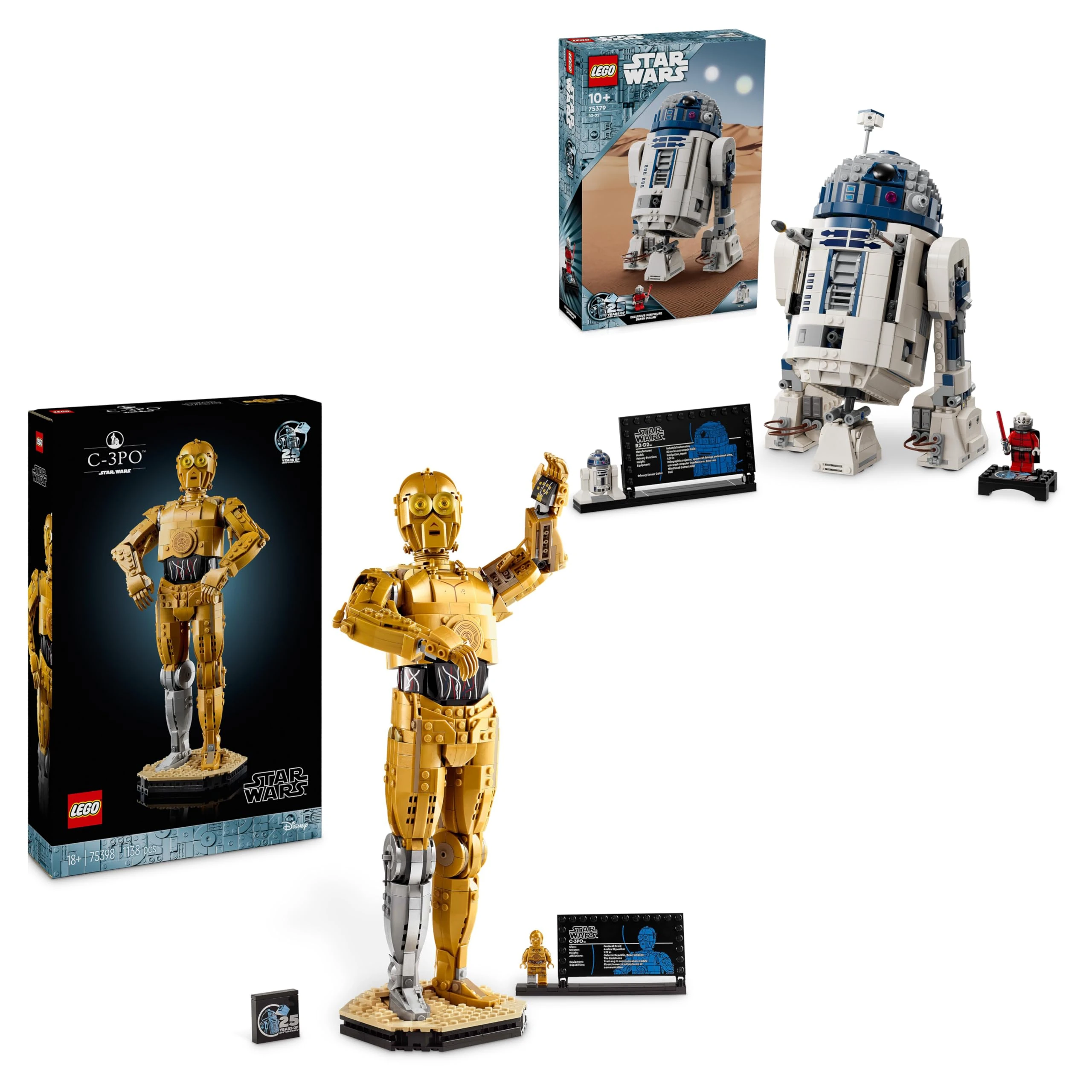 LEGO Star Wars C-3PO Droid Figure + R2-D2 Model Set, Collectible Model Kit for Adults to Build with Character Minifigure, Buildable Toy, Memorabilia Gift Idea for Men, Women & Fans 75398 + 75379