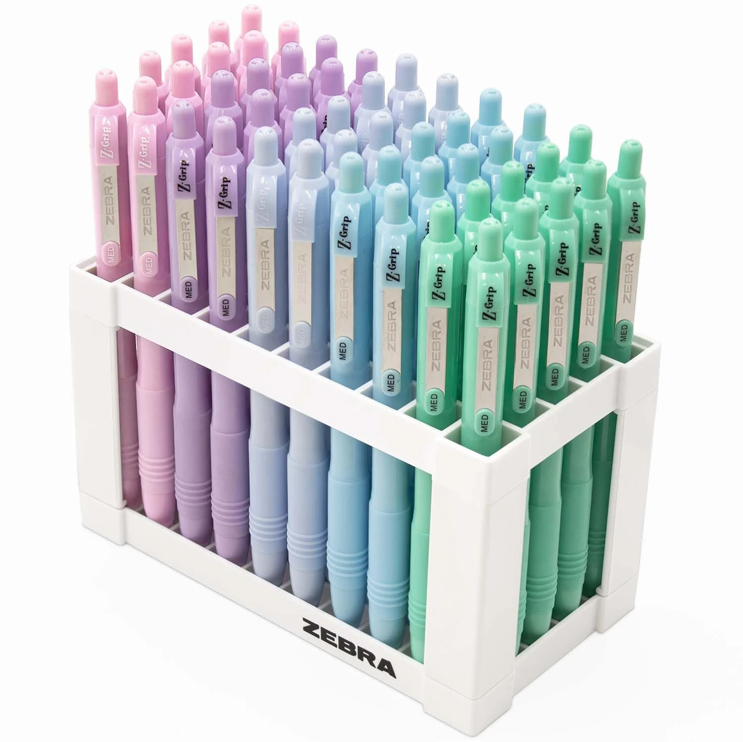 Zebra Z-Grip Smooth Ballpoint Retractable Pen - Desktop Stand Set of 50 Pens - Pretty Pastel Coloured Barrels - 1.0mm Nib Tip - Black Ink - Ideal for Writing, Revision, School, Teachers etc