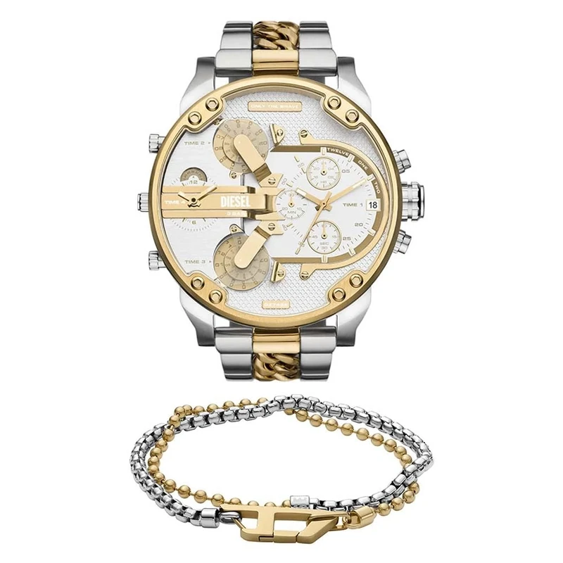 Diesel Men's Mr.Daddy 2.0 Watch and D Logo Bracelet Multicolor Stainless Steel, Set