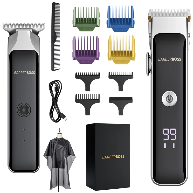 BarberBoss Men’s Hair Trimmer, Precision Grooming Kit with Ceramic Blade, Professional Hair Clipper, Beard and Hair Trimmer for Men, Adjustable Dial with LED Battery Indicator