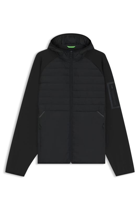 BOSS Mens J Urbanex Hybrid HD Water-Repellent Jacket with Zipped Sleeve Pocket Black