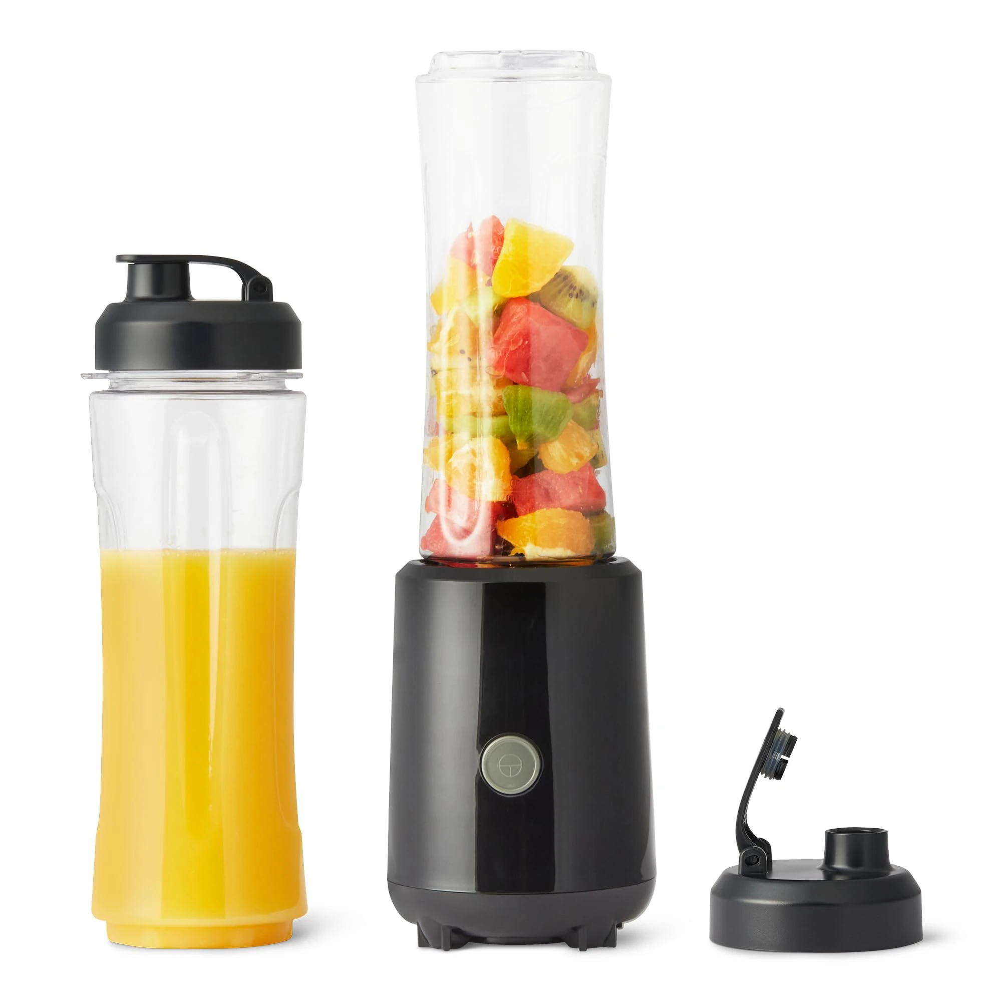 Amazon Basics Portable Smoothie Blender with 2 Travel Cups, 600ml, 300W, Black