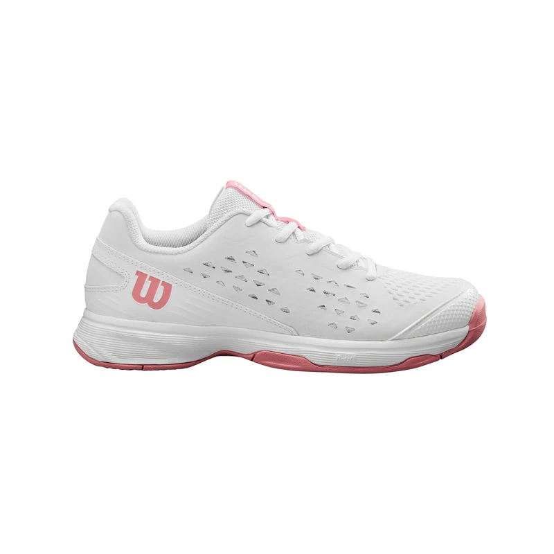 Wilson Rush Pro Junior L Tennis Shoes, for Comfortable Play and Dynamic Cushioning, Abrasion Resistant, Colour: White/Mauveglow, Size: 4.5K