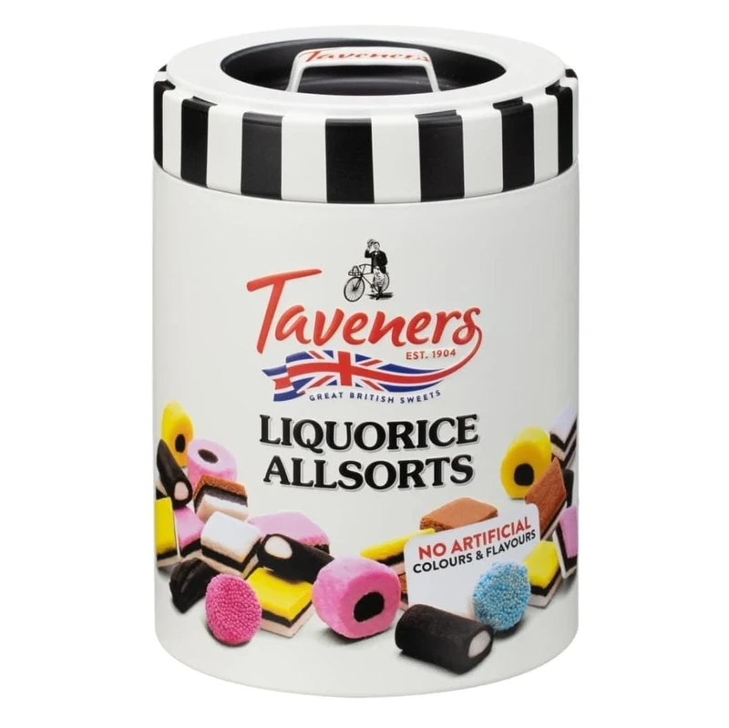 Taverners Liquorice Allsorts Sweets Tin 165g - Christmas Sweets For Adults and Kids - Xmas Eve Box Fillers For Kids - Sweets Gifts - Stocking Fillers