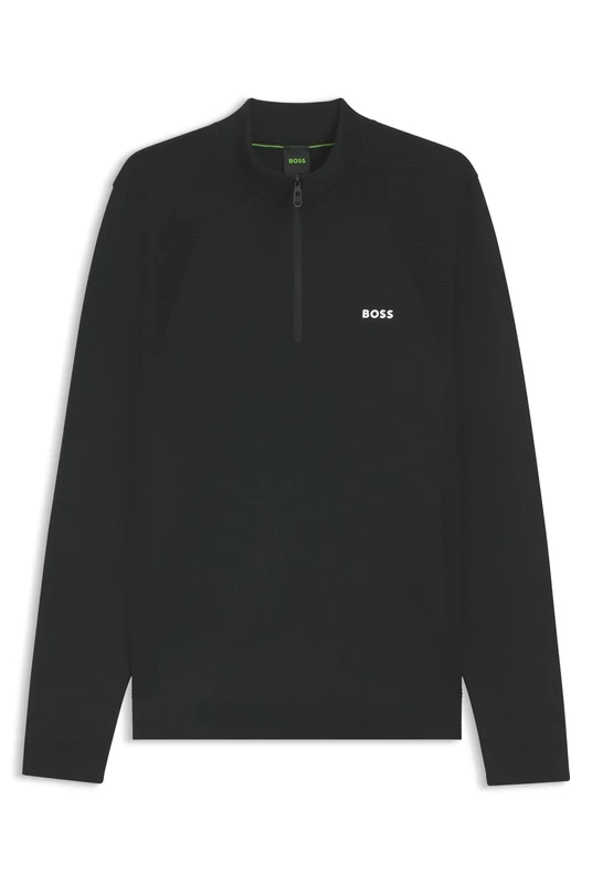 BOSS Mens K Momentum-Lite MN Cotton-Blend Sweater with Quarter Zip and Body-Mapping Black