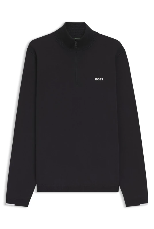 BOSS Mens K Ever-X QZ Zip-Neck Cotton Sweater with Logo Print