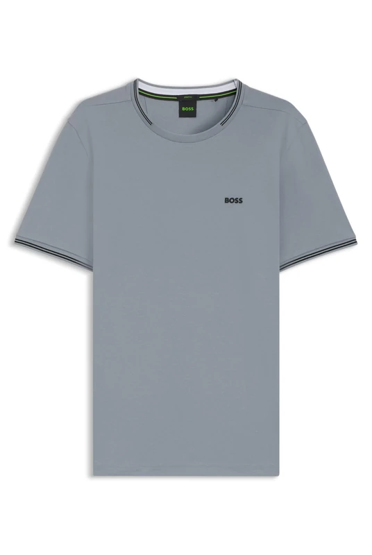 BOSS Mens Taul Stretch-Cotton T-Shirt with Logo and Stripes