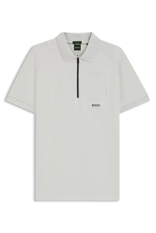 BOSS Mens Polo Urban Tech Zip-Neck Polo Shirt in Moisture-Wicking Stretch Cotton