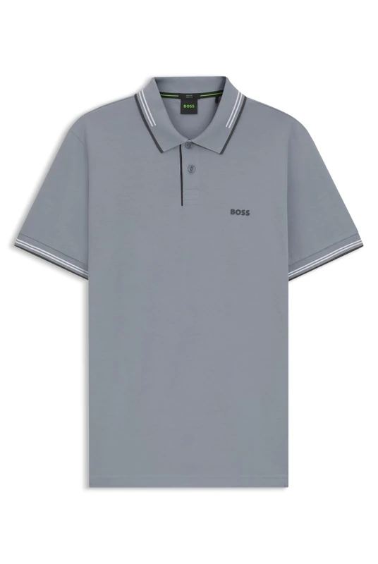BOSS Mens Paul Stretch-Cotton Slim-fit Polo Shirt with Branding and Stripes