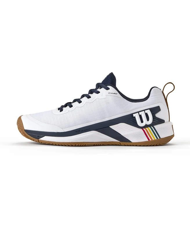 Wilson Rush Pro 4.5 Clay Men's Tennis Shoes, Made with Breathable Mesh, Provides Exceptional Support and Abrasion Resistance, with Lightweight Cushioning, Colour: White/Navy Blazer/Gum1a, Size: 11.5