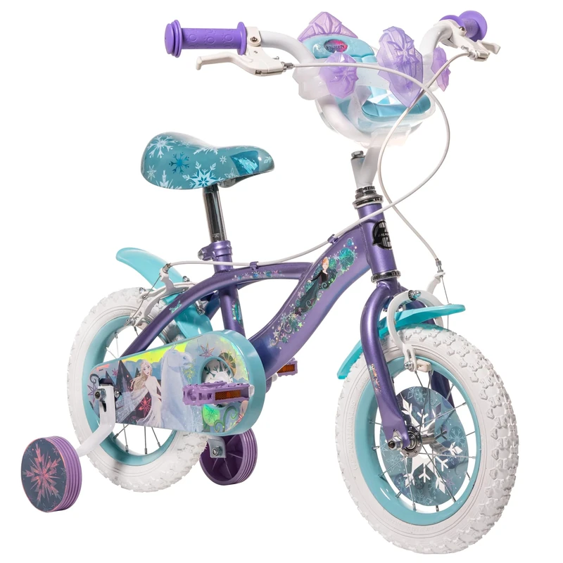 Huffy Disney Frozen 12" Kids Bike with Front Doll Carrier, Removable Stabilisers, Bell, Front and Rear Mudguards, Enclosed Chain, Girls’ Bicycle Ideal for Ages 3-5 Shimmering Metallic Purple Finish