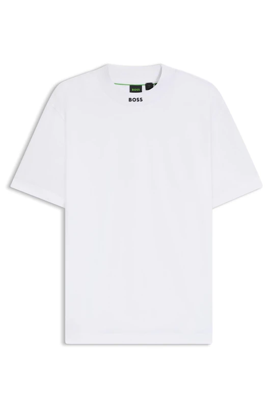 BOSS Mens Tee Collar Zone Relaxed-fit T-Shirt in Stretch Cotton with Logo Collar White - Image 1
