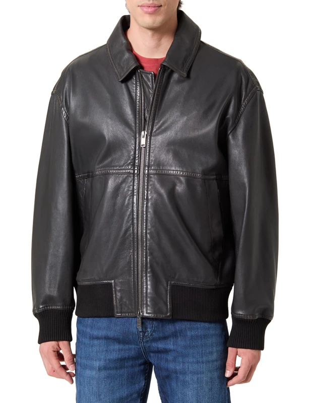 BOSS Men's Joberg Leather Outerwear, 202 dark brown, 46