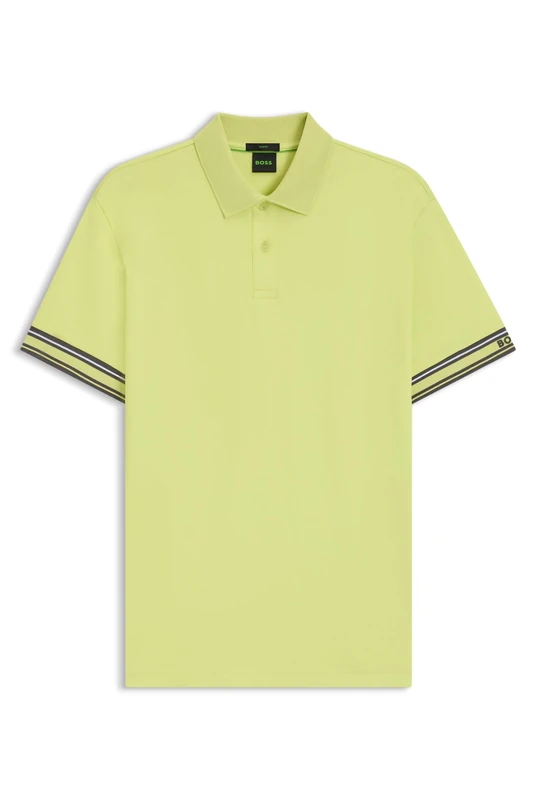 BOSS Mens Polo Zone Slim-fit Polo Shirt in Cotton with Striped Cuffs