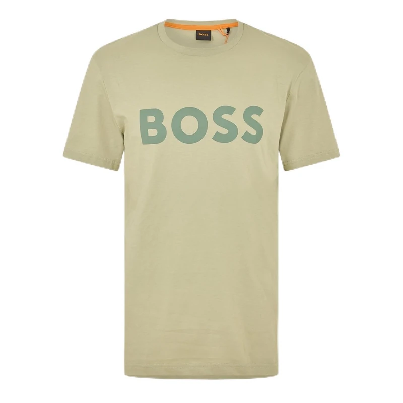 BOSS Mens Thinking 1 T-Shirt Signature Logo Short Sleeve Open Green S