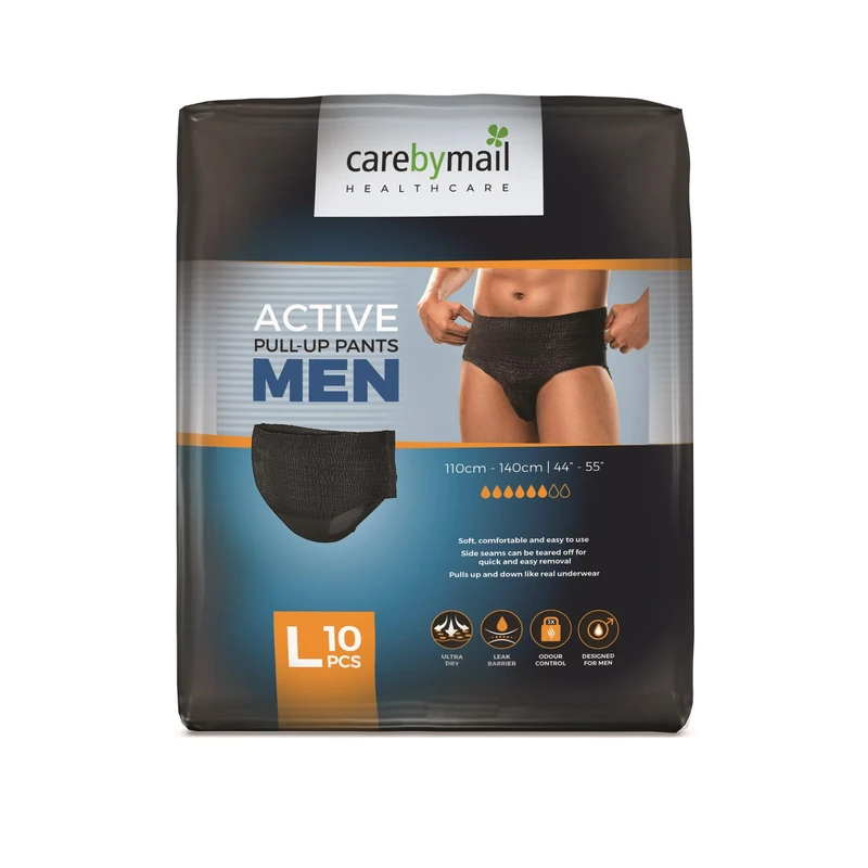 CarebyMail Men Active Fit Incontinence Pants - Black, High Absorbency