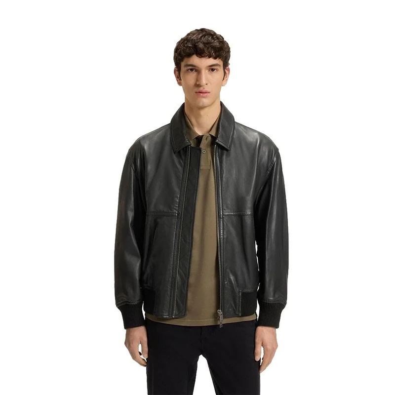 BOSS Men's Joberg Leather Outerwear, 001black, 50