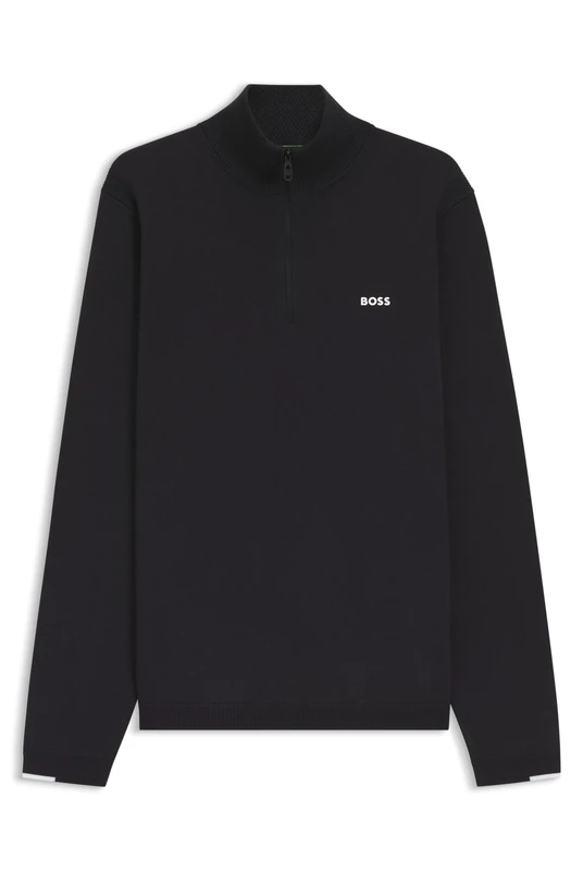 BOSS Mens K Ever-X QZ Zip-Neck Cotton Sweater with Logo Print
