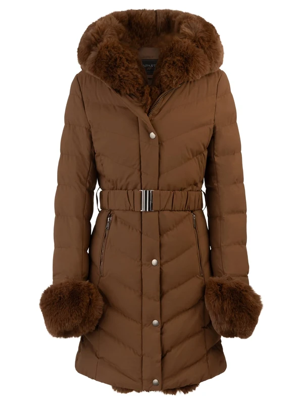 APART Fashion Women's Apart Winterjacke mit Reißverschluss Winter Jacket, Brown, 12