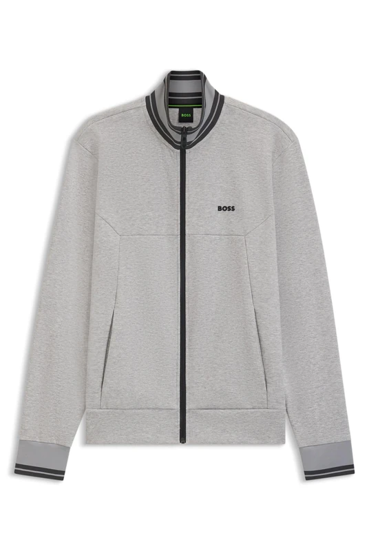 BOSS Mens FZ Zone Cotton-blend zip-up sweatshirt with striped trims