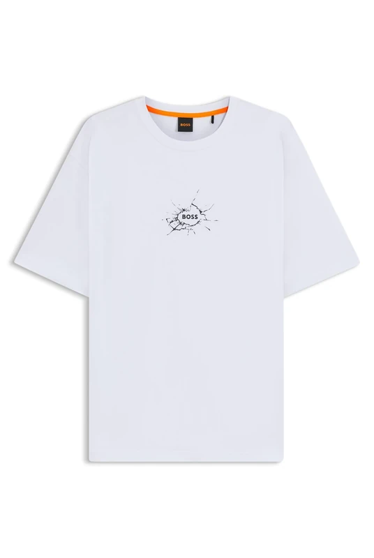 BOSS Mens Te Voyage Relaxed-fit T-Shirt in Cotton with Logo Artwork White