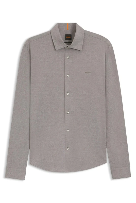 BOSS Mens Mysoft 2 Slim-fit Shirt in Melange Cotton Jersey