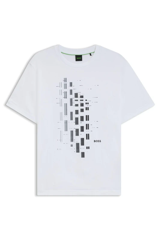 BOSS Mens Tee GRX Zone Stretch-Cotton T-Shirt with Geometric Print White